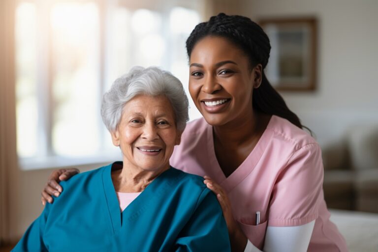 female nurse portrait with older patient